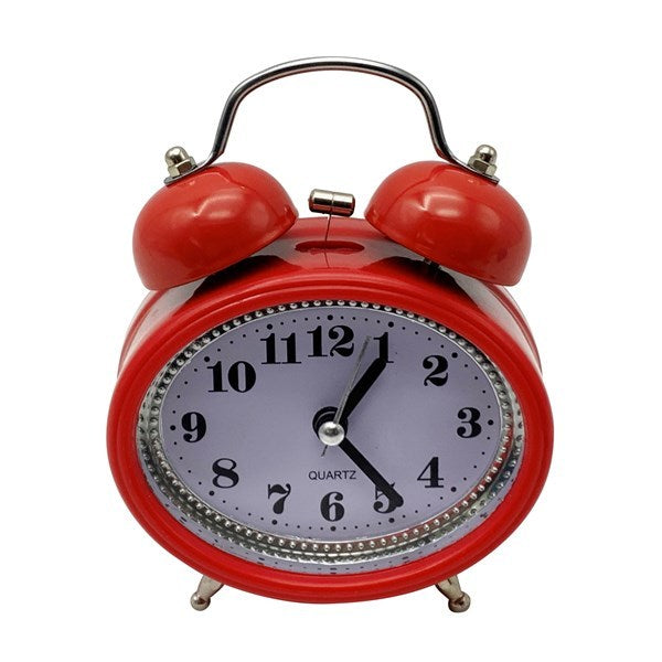 Despertador de metal 1AA en caja, c/campanas oval, varios colores