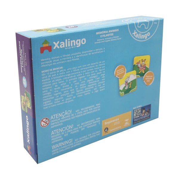 Juego de mesa, memoria, animales con sus crías, 20 piezas de madera, XALINGO, en caja