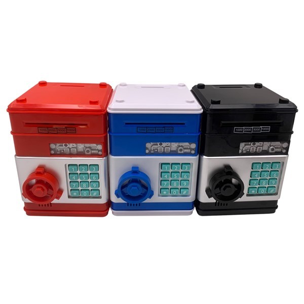 Alcancía de plástico caja fuerte, con música, 4AA, en caja