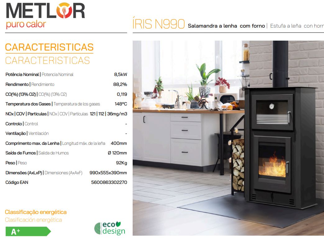 Calefactor METLOR Iris Horno N990 Leña