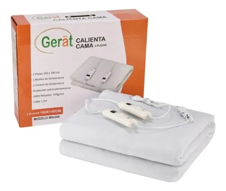 Calienta Cama 2 Plazas 2 Niveles Cable 1.3m 100% Polyester Blanco 2 Plaza