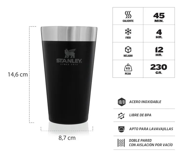 Stanley Vaso Cerveza 16 Oz con Destapador - NEGRO