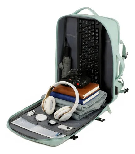 Mochila Unisex Viral Impermeable Viaje Notebook Usb Premium Verde Claro Liso