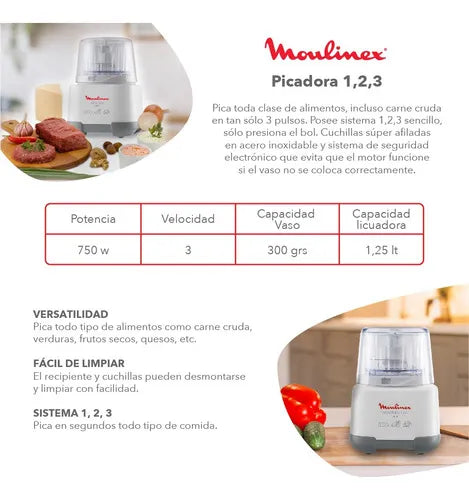 Picadora 1 2 3 Moulinex Color Blanco 750w