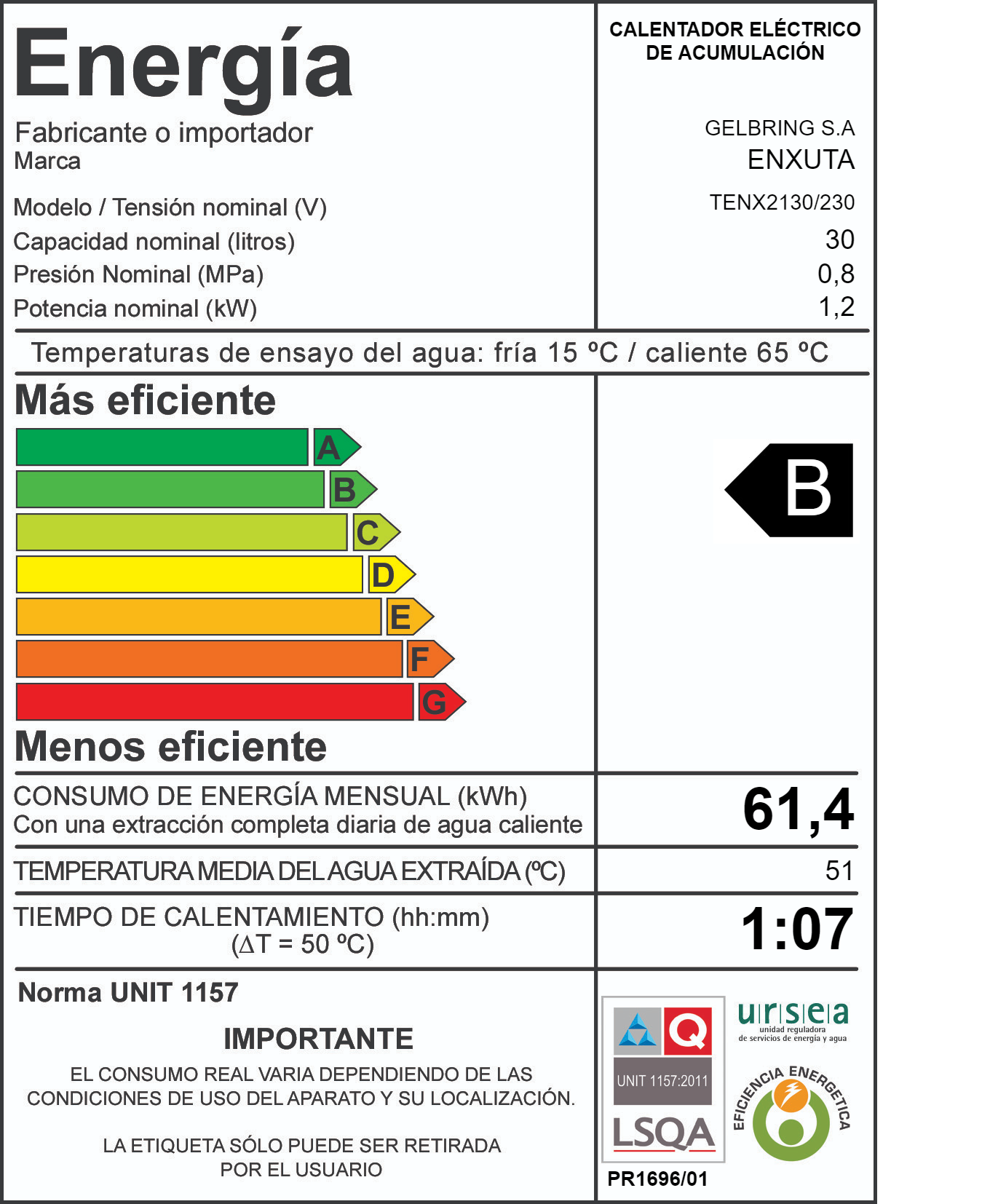 TERMOTANQUE – TENX2130 – ENXUTA