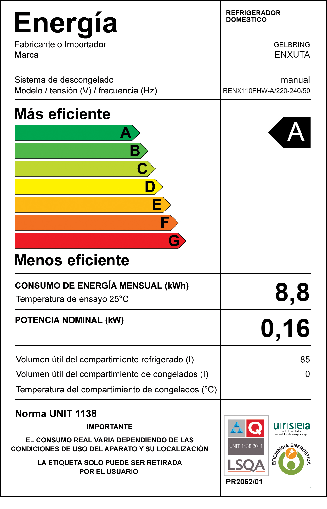 Frigobar Frío Húmedo RENX110FHW - A - Enxuta