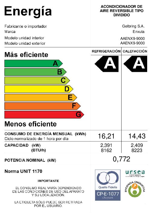 Aire Acondicionado – AAENX9 – 9.000 BTU – ENXUTA