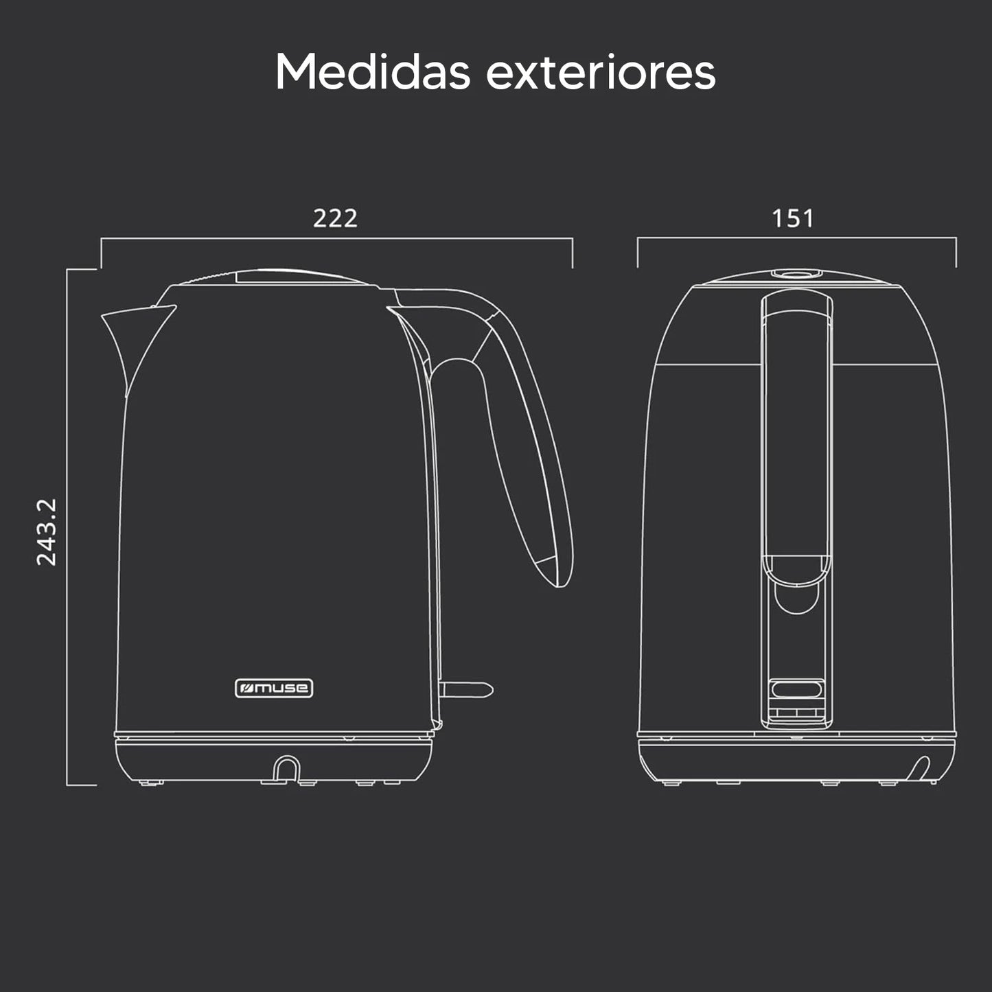Hervidor Jarra Eléctrica Muse Ms-015 Bs 1.7l Ac. Inox
