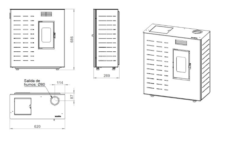 Calefactor MAGNA a Pellet Mini-O 6 Kw - Blanco