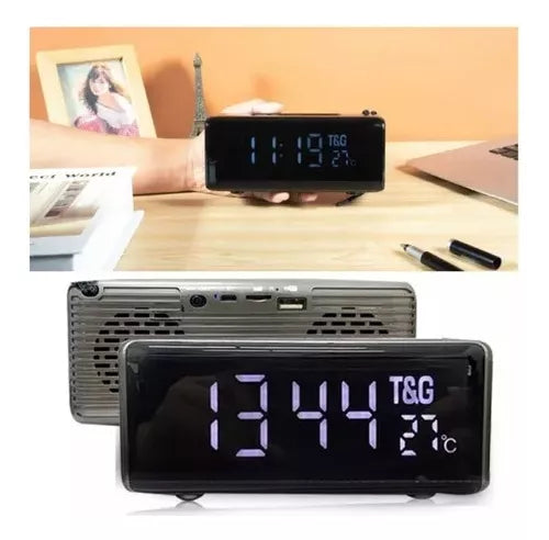 PARLANTE PORTÁTIL TG174 CON RELOJ DESPERTADOR NEGRO