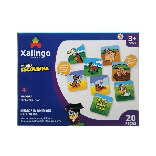 Juego de mesa, memoria, animales con sus crías, 20 piezas de madera, XALINGO, en caja