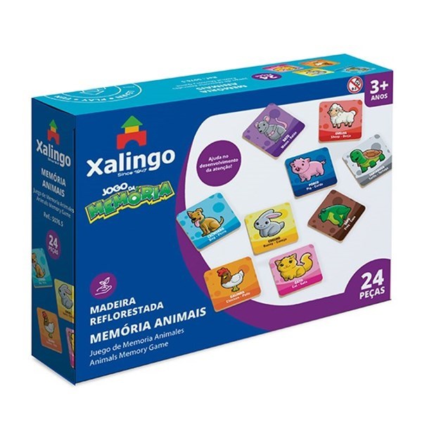 Juego de mesa, memoria, animales, 24 piezas de madera, XALINGO, en caja