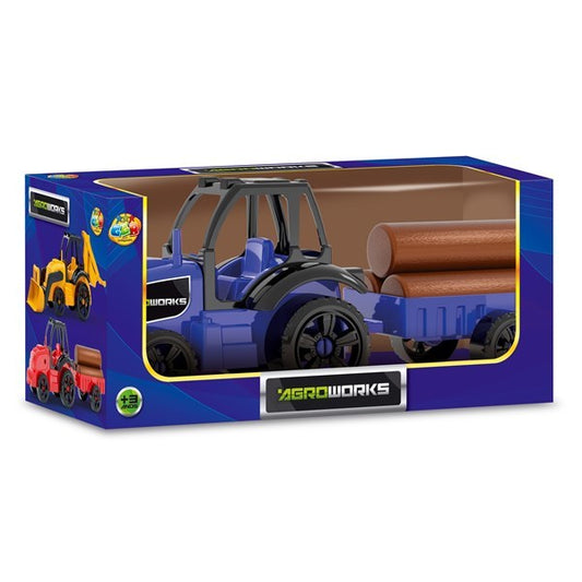 Tractor ruedas libres zorra, con troncos, en caja varios colores