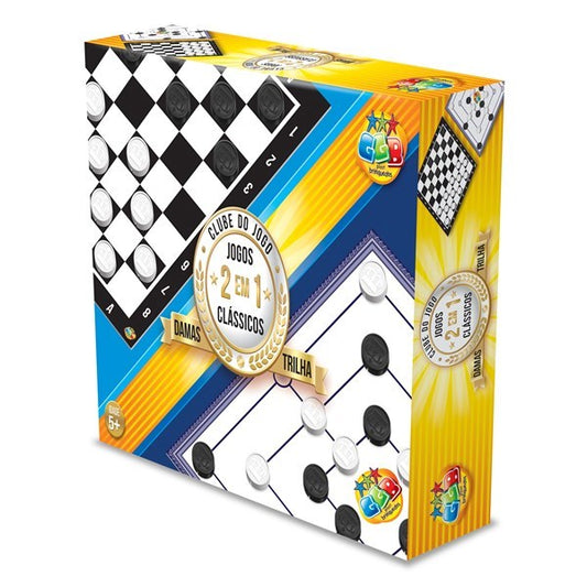 Juego de mesa, 2en1, damas y trilha en caja