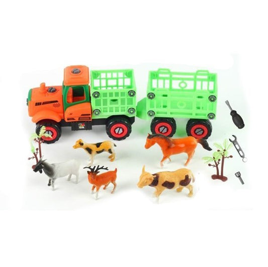Camión ruedas libres, para armar, zorra con animales y accesorios, en burbuja varios colores