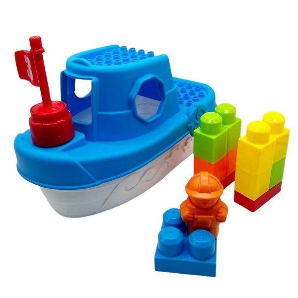 Juguetes para bañera, barco con bloques, en caja