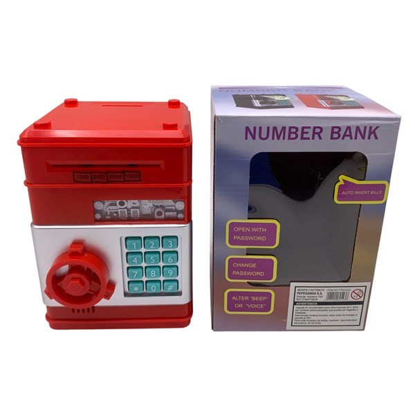 Alcancía de plástico caja fuerte, con música, 4AA, en caja