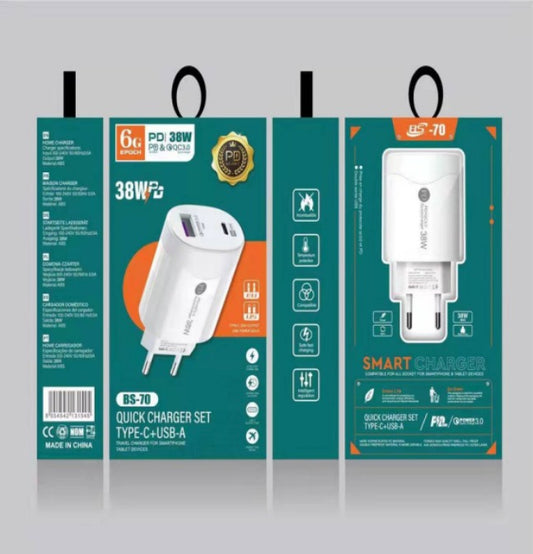 Cargador 38W Doble Entrada Usb/Tipo C