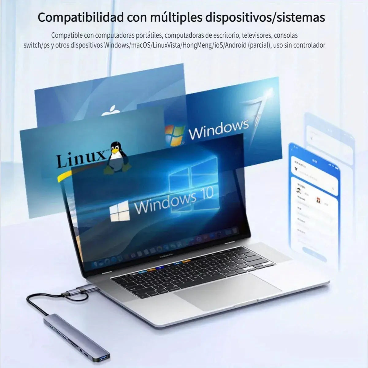 Adaptador Usb C Hub Tipo C, 8 En 1, Multipuerto, Usb 3.0, Sd,hubs Múltiple