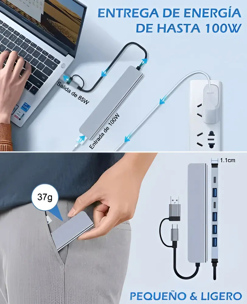 Adaptador Usb C Hub Tipo C, 8 En 1, Multipuerto, Usb 3.0, Sd,hubs Múltiple