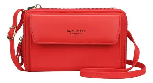 Cartera Billetera Correa Con Monedero Y Bolsillos Porta Cel color Rojo