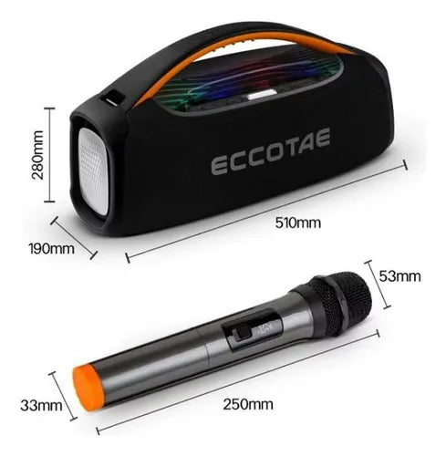 Parlante Inalámbrico Portátil Con Micrófono Rgb Boombox Negro