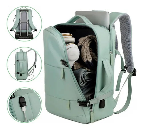 Mochila Unisex Viral Impermeable Viaje Notebook Usb Premium Verde Claro Liso