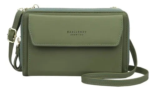 Cartera Billetera Correa Con Monedero Y Bolsillos Porta Cel color Verde