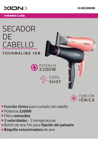 Secador De Pelo Xion 2200w 2 Velocidades 3 Temperaturas Color Rosa