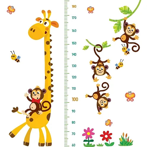 Adhesivo Infantil Con Medición. Jirafa Monos Mariposas Y Más