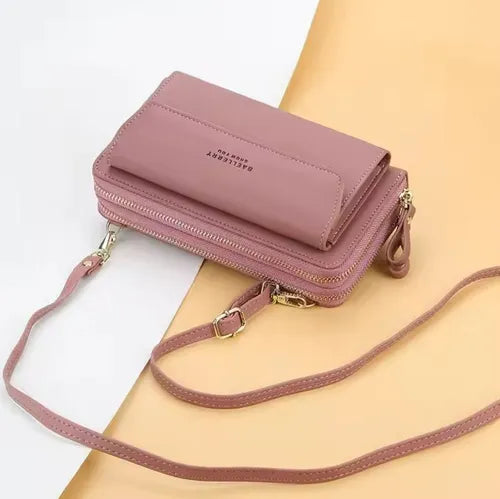 Cartera Billetera Correa Con Monedero Y Bolsillos Porta Cel color Rosa Chicle