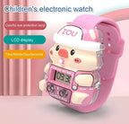 Reloj Infantil Con Forma De Cerdito Correa Ajustable Luces Rosa