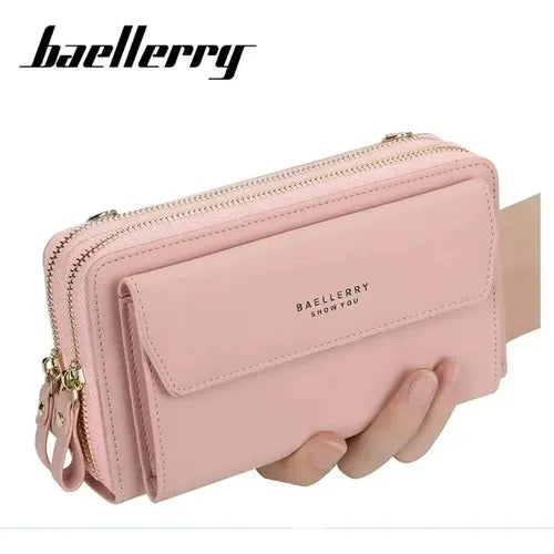 Cartera Billetera Correa Con Monedero Y Bolsillos Porta Cel color Rosa Claro