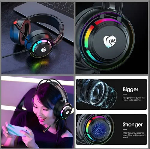 Auriculares Gamer Rgb Led Microfono Psh-300 Premium Negro