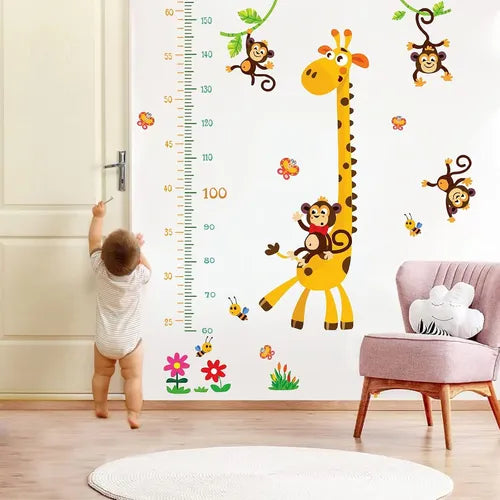 Adhesivo Infantil Con Medición. Jirafa Monos Mariposas Y Más