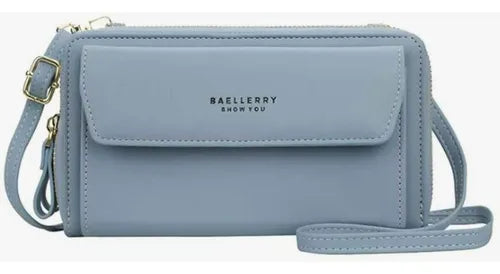 Cartera Billetera Correa Con Monedero Y Bolsillos Porta Cel color Celeste