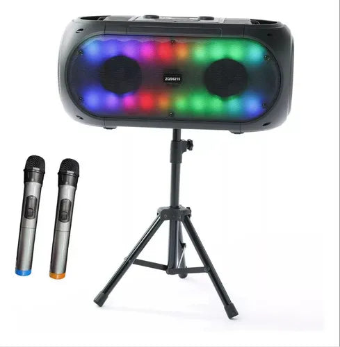 Parlante Bluetooth Trípode Luces 2 Micrófonos Inalámbricos
