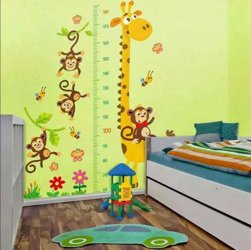 Adhesivo Infantil Con Medición. Jirafa Monos Mariposas Y Más