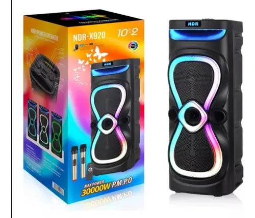 Reproductor Parlante Portátil Ndr-x920 2x10 Bluetooth 2 Mic Usb Etc Negro