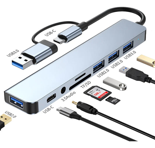 Adaptador Usb C Hub Tipo C, 8 En 1, Multipuerto, Usb 3.0, Sd,hubs Múltiple