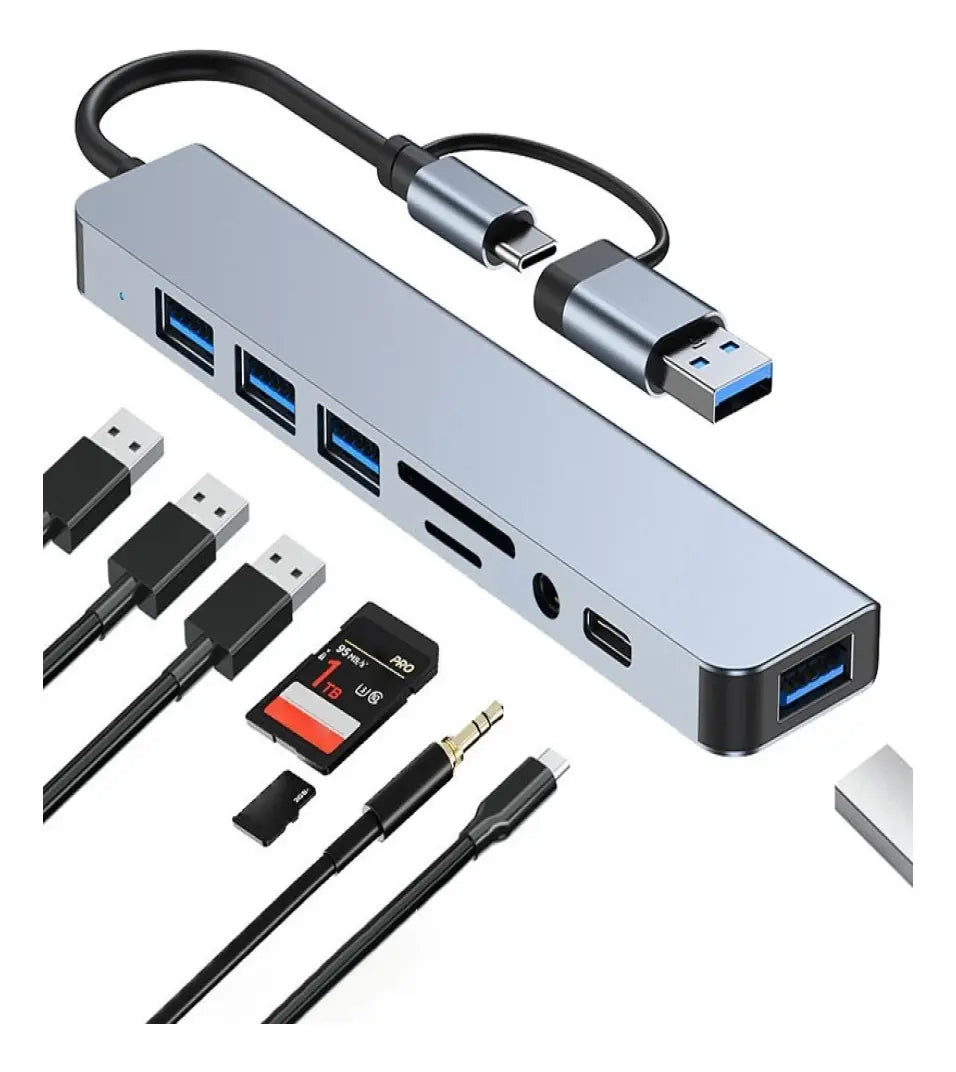 Adaptador Usb C Hub Tipo C, 8 En 1, Multipuerto, Usb 3.0, Sd,hubs Múltiple
