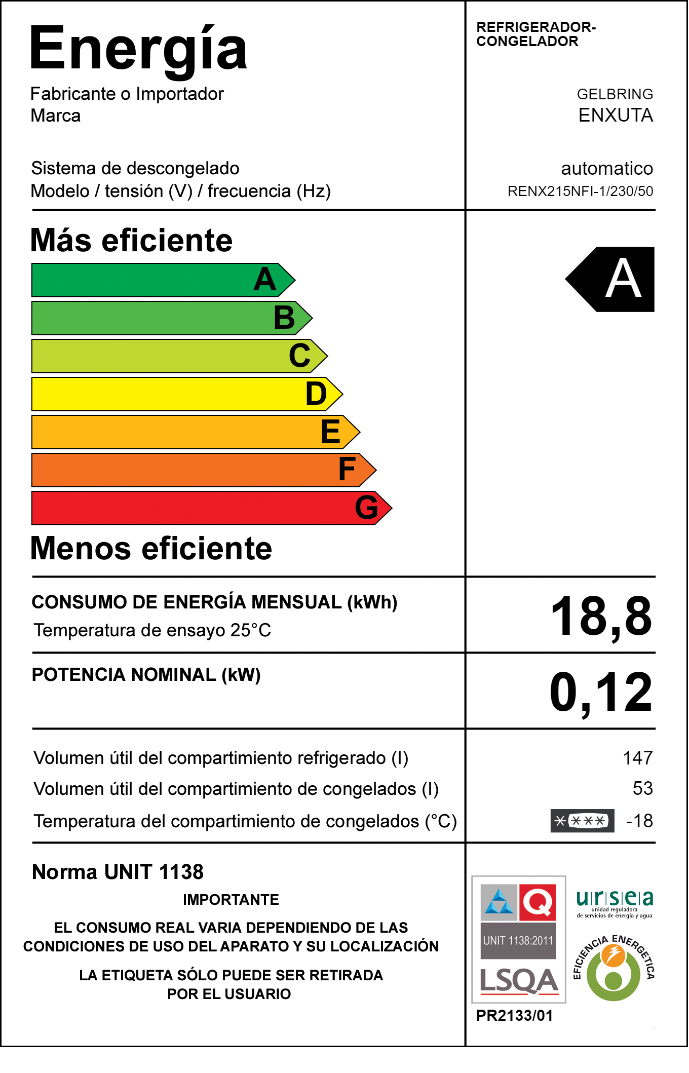 Refrigerador No Frost – Enxuta – RENX215NFI-1