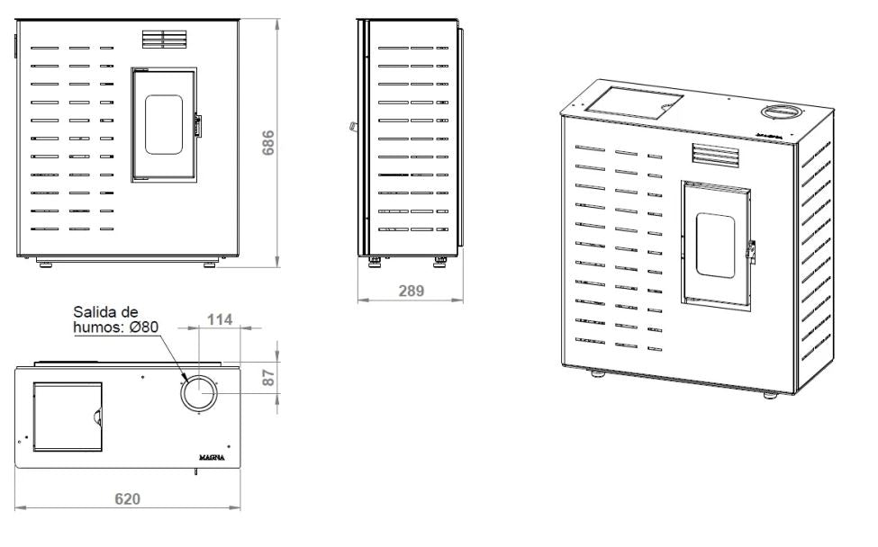 Calefactor Pellet Magna Mini-O 6 Kw - Negro