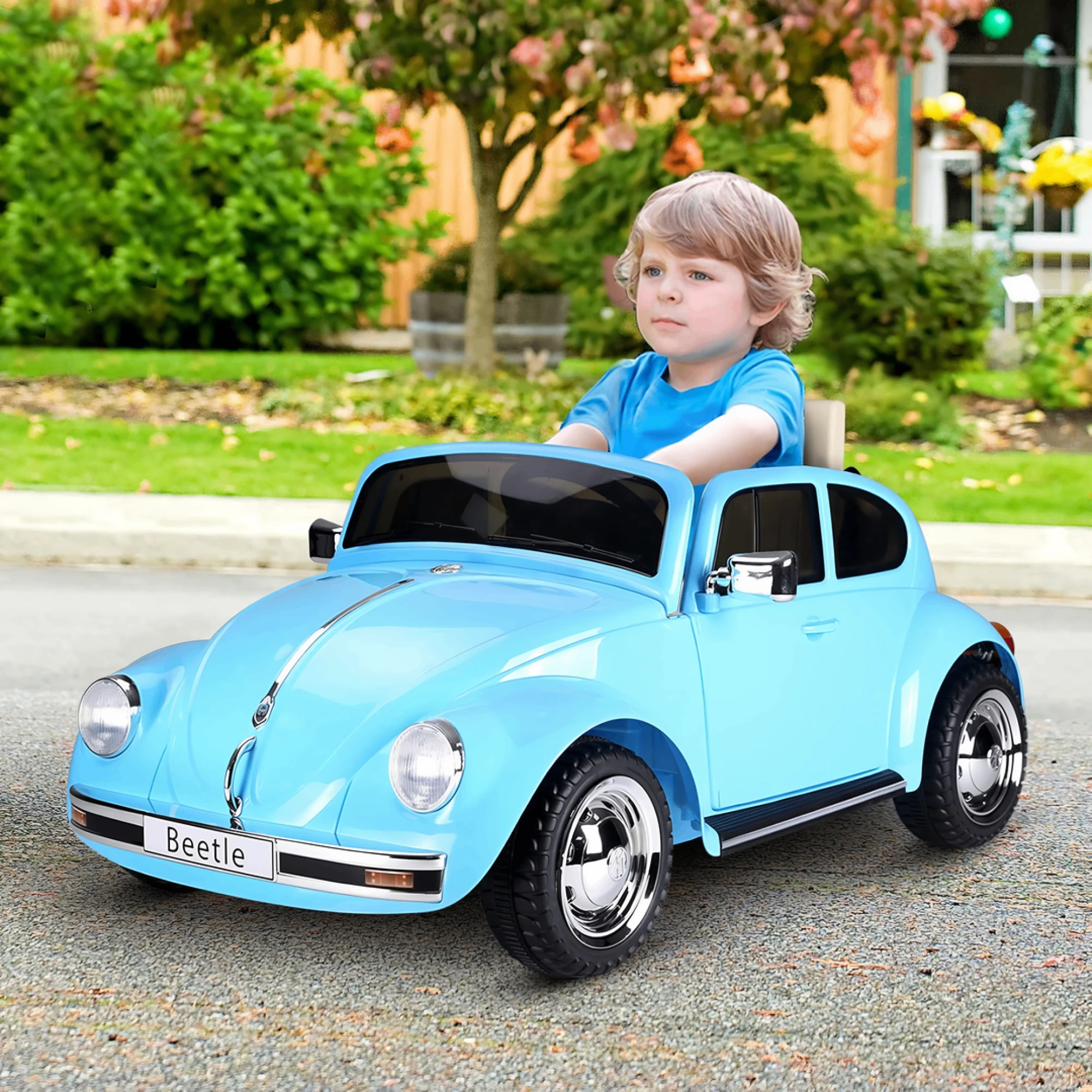 AUTO A BATERIA ESCARABAJO FUSCA PARA NIÑOS CELESTE