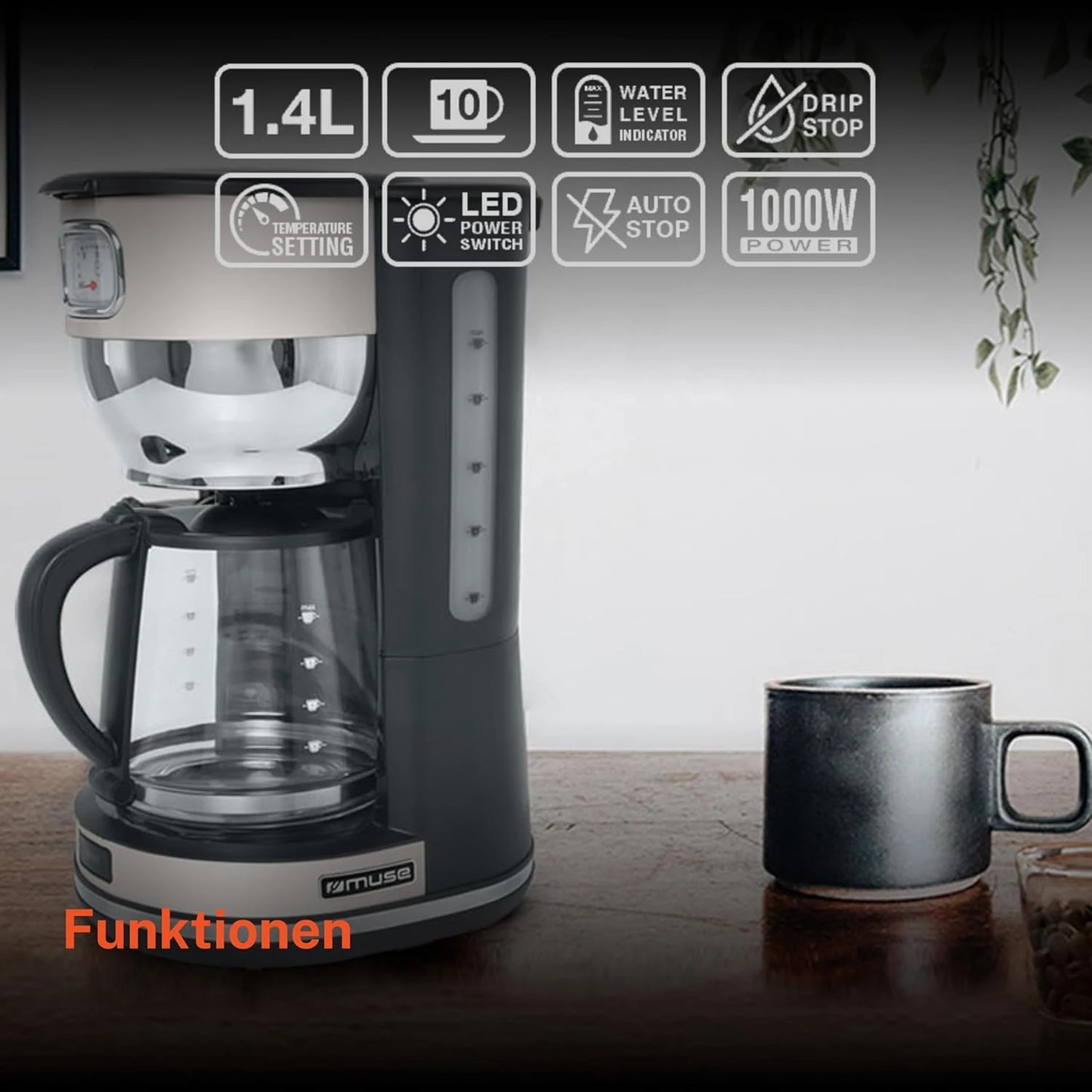 Cafetera Vintage Color Crema Muse Ms220sc Capacidad 10 Tasas Jarra Cristal