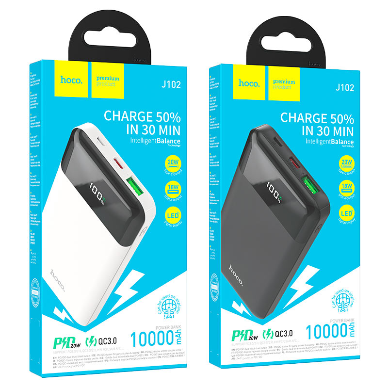 Power Bank Hoco J102 PD20W 10000 mAh con Pantalla Carga Rápida