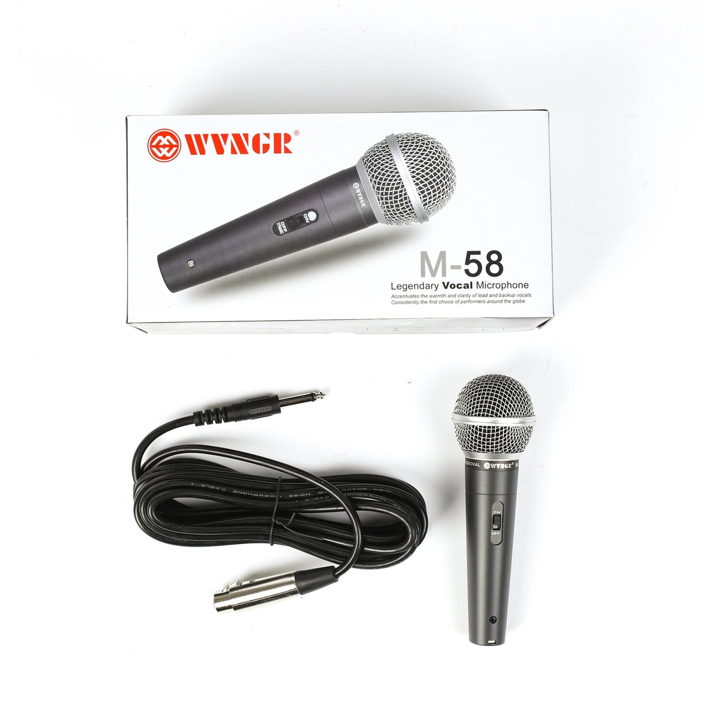 Micrñofono Dinámico con Cable 4 metros 1/4 Plug Simil SM58 con Switch