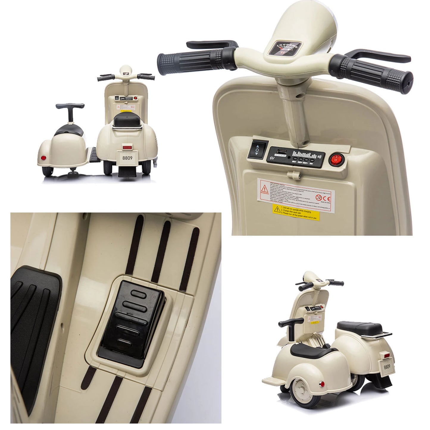 Moto Like Con Sidecar A Bateria Niños Beige