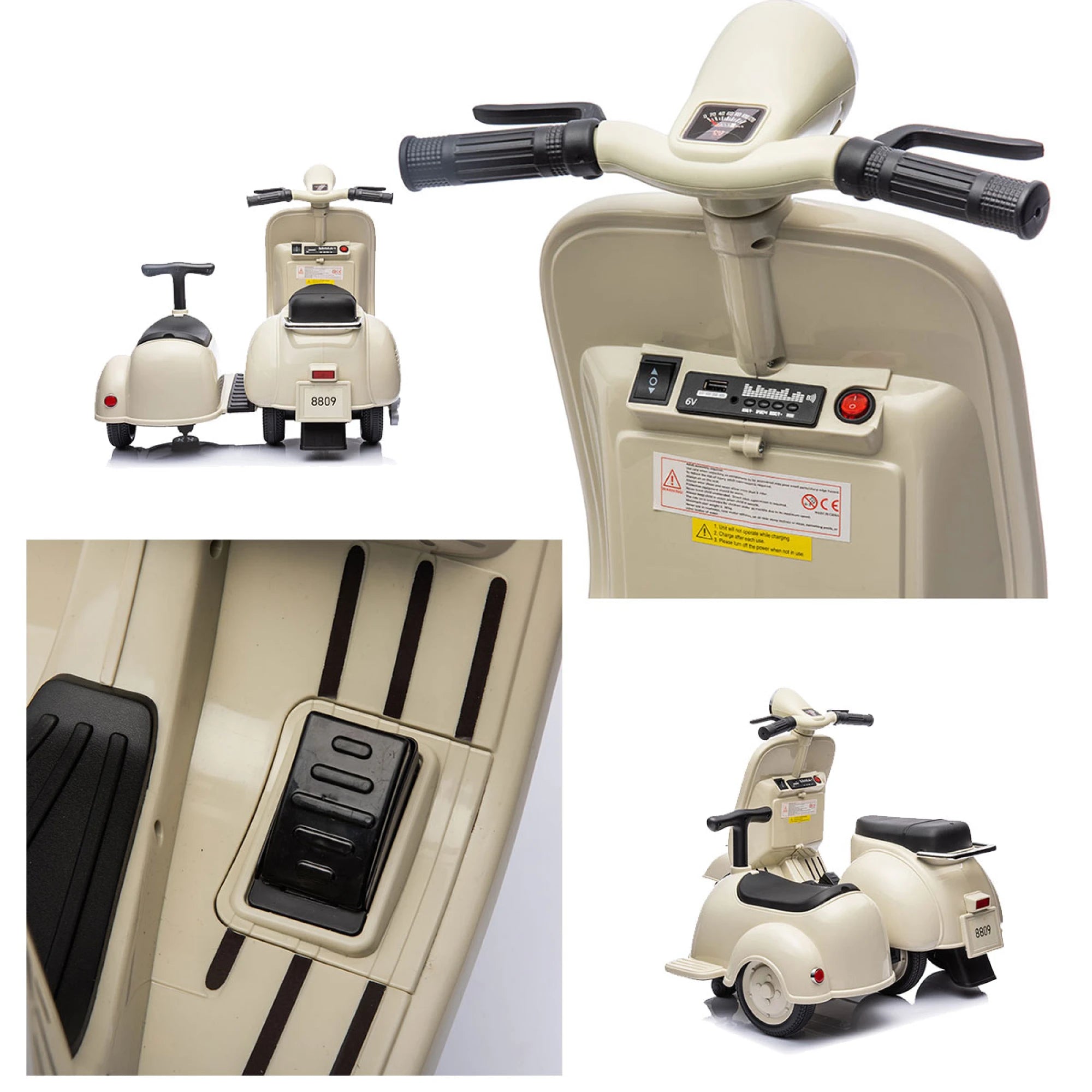 Moto Like Con Sidecar A Bateria Niños Beige