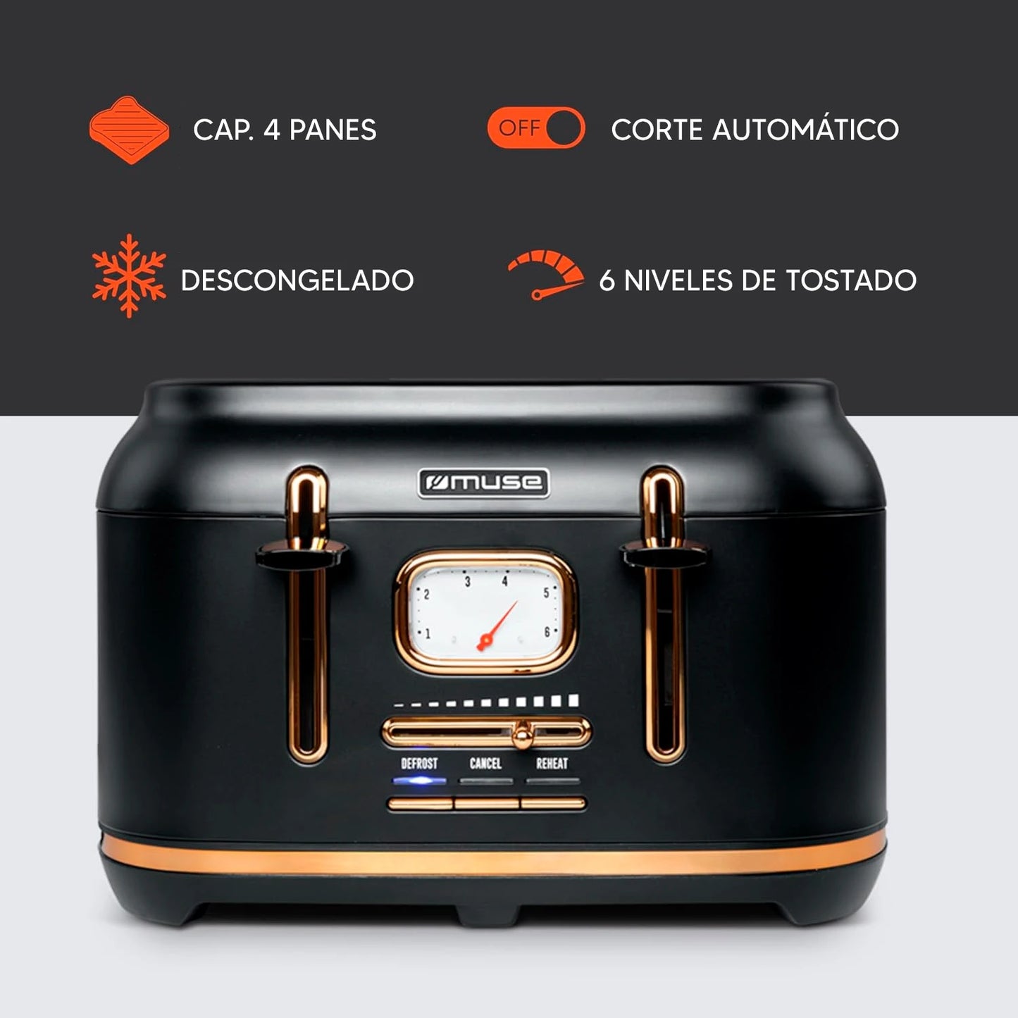 Tostadora Eléctrica De 4 Panes Muse Ms-131 Bc